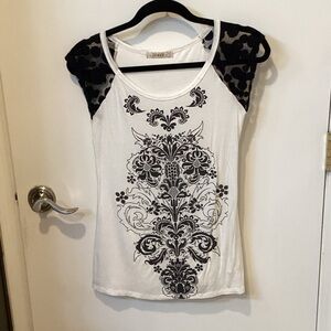 Have Black and White Ornate Short Sleeve Top